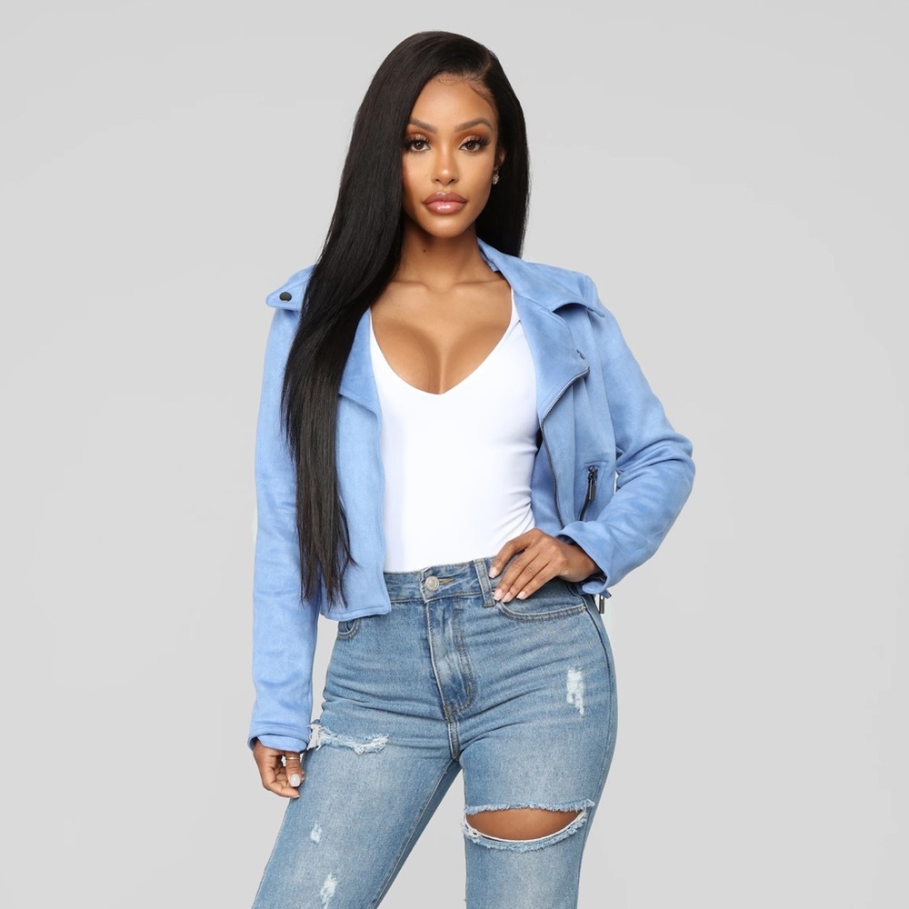 Nwot fashion nova suede blue jacket